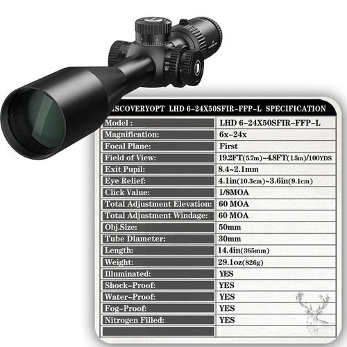 Discovery Optics Zielfernrohr LHD 6-24x50 SFIR FFP-L 1/8 MOA inkl. Montagen - Bild 3 von 8