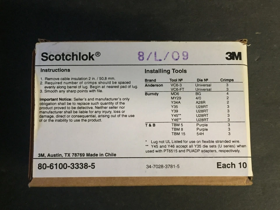 3M Scotchlok 31045 Copper Compression Lugs (10pcs=1 Lot) - Image 2 of 4