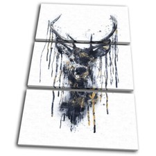 Luxury Deer Stag Abstract Paint Animals TREBLE CANVAS WALL ART Picture Print