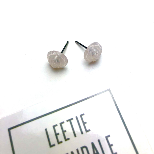 Light Pink Opal Floral Rose Stud Earrings - Picture 7 of 9