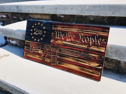 AR-15 Wood Flag- 2nd Amendment Wood Burned Flag- Garage Decor- Gun Flag - Picture 5 of 6