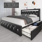 Full Queen Size Bed Frame with Adjustable Diamond Tufted Headboard and 4 Drawers