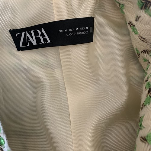 Zara Woman Textured Double-breasted Blazer Flap Pockets Jacket Ecru Green Size M - Picture 10 of 12