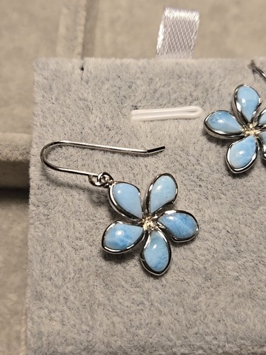 Larimar Dangle Pulmeria Earrings - Picture 3 of 3