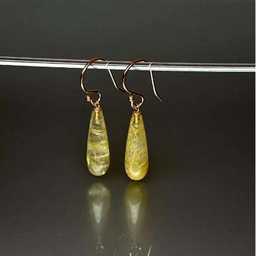 Golden Rutile Teardrop Earring 925 Sterling Silver Gold Fill Dangle Earrings - Picture 1 of 7