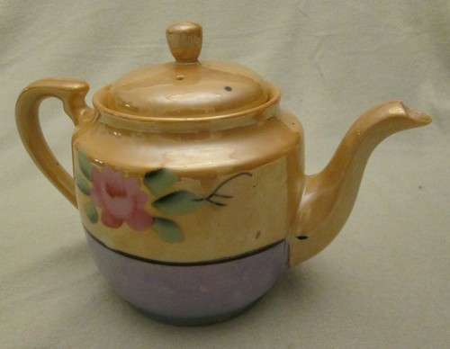 Tetera japonesa Lustreware - pintada a mano azul y melocotón - Imagen 2 de 10