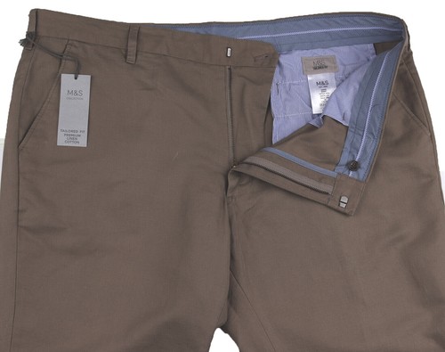 M&S Mens Marks and Spencer Brown Linen Trousers Size 43 - 44 Leg 33 LABEL FAULT