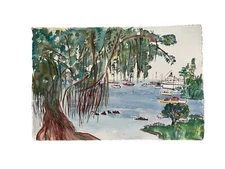 Original Watercolor W/ Pen & Ink "Honolulu "  Eljay Torger Cruise Ship