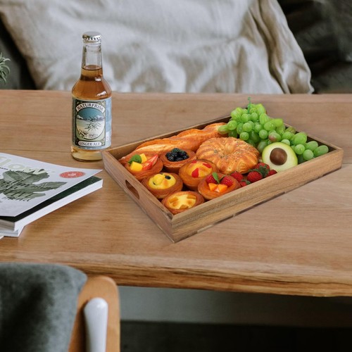 Acacia Wood Serving Tray With Handles15.7x11.8 In Colorful Wooden Serving Tray - Picture 6 of 6