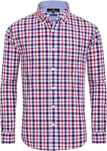 Men's Cotton Plaid Gingham Shirt Long Sleeve Button-Down Regular Fit Dress Shirt - Picture 209 of 219