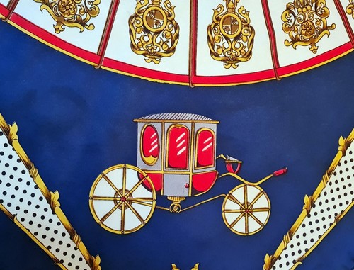 SCARF VINTAGE AUTHENTIC EQUESTRIAN ART STAGECOACH CARRIAGE BLUE 35" SQUARE - Picture 3 of 4