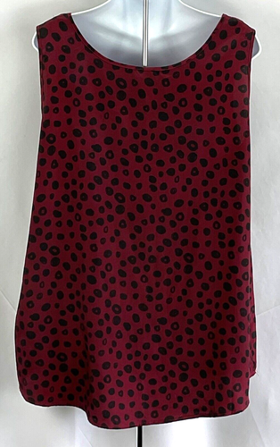Silky SleeveLess Tank Top 2X 18/20W Burgundy Leopard Scoop Neck Flowy Glam Chic - Picture 3 of 5