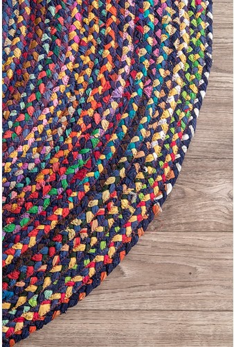 Rug 100% Cotton Hand Braided 4x4 Feet Reversible Modern Living Boho Area Rag Rug - Picture 3 of 9