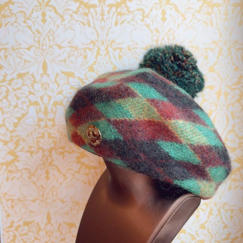 Vivienne Westwood Wool Check Beret With Pom-Pom Color Green Size S-M New - Picture 1 of 8