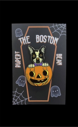 Prendedor de Halloween Boston Terrier: Rupert The Boston Bean As Pumpkin Boy - Imagen 1 de 2