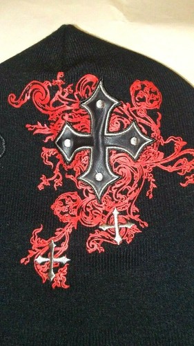 Black Knit Full Face Ski Mask w/ Cross Winter Warm Hat NWT Cold-Men Women OSFM - Picture 2 of 4