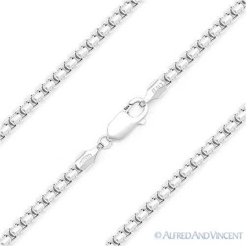 925 Italy Sterling Silver w/ Rhodium Round Box 1.5mm Link Italian Chain Necklace - Picture 1 of 2