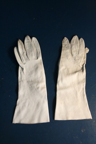Vintage 40/50's white long leather gloves evening small revival dandy 51 - Picture 3 of 6