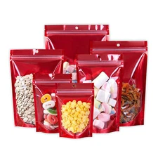 100/500/1000 Red Mylar Foil Clear Window Resealable Stand Up Bags Zipper Pouch