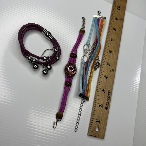 H1 Lot Purple pink Multicolor glass unicorn LOVE Rainbow Boho Retro bracelets 8” - Bild 5 von 6