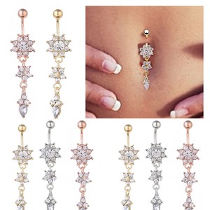 Women-Body-Piercing-Crystal-Flower-Dangle-Navel-Belly-Button-Ring