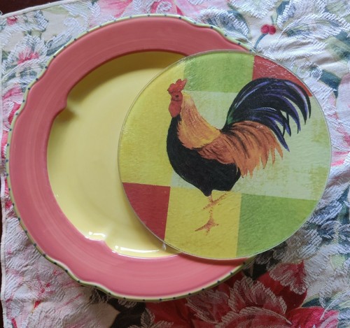 Cooking Concepts Kitchen Cutting Serving Board, Rooster, Round Tempered Glass - Picture 2 of 6