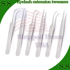 6 Pcs Eyelash Extension Tweezers Straight & Curved Stainless Steel