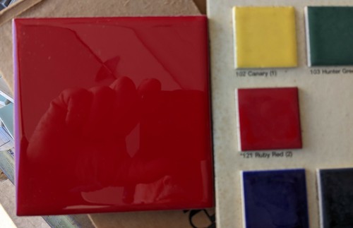 2 pieces 4 1/4" Ceramic Tile 0DM1 Vermillion Red DalTile AO Ruby Red 121 Vintage - Picture 5 of 6