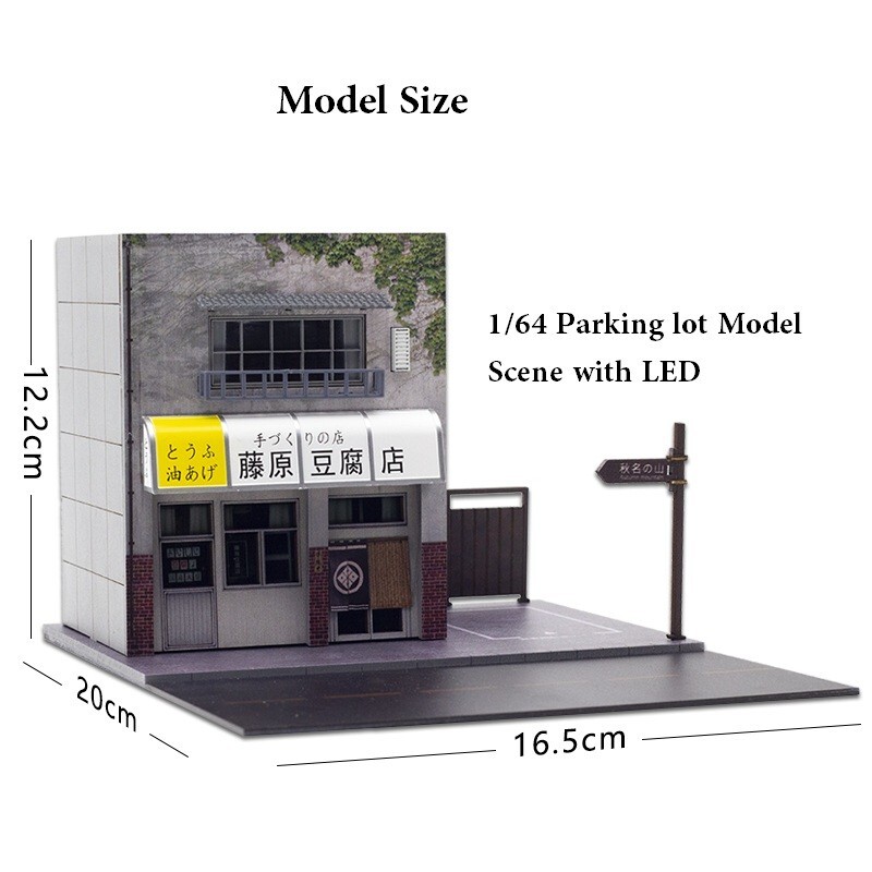 1/64 Diorama Initial D Fujiwara Tofu Shop with LED Parking lot for