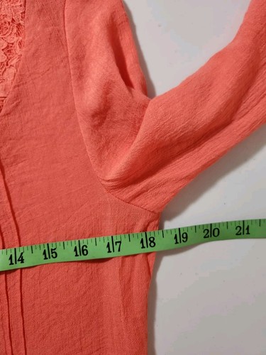 Studio Works Women's M Top Orange LACE Pintucks Button Blouse V-Neck LS Rayon - Picture 4 of 9