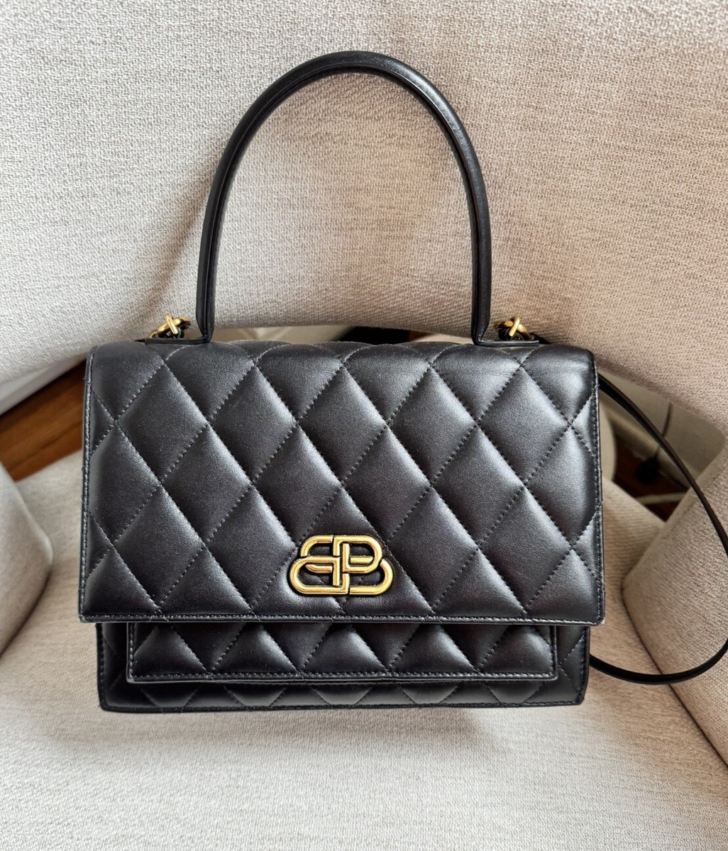 Balenciaga Black Medium Sharp M Quilted BB Logo Top Handle