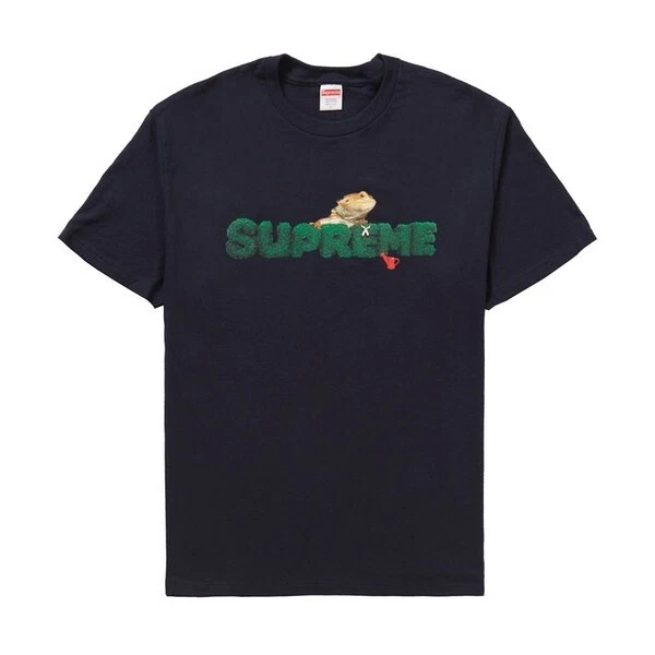 Neuf avec étiquettes T shirt en coton logo lézard suprême scellé bleu marine homme M SS20 DS AUTHENTIQUE