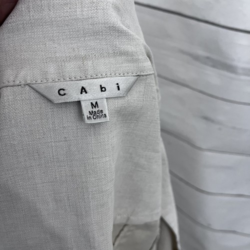 Cabi Jacket Womens Medium Cream Linen Ruffle Button Asymetrical Crop Long Sleeve - Picture 10 of 16