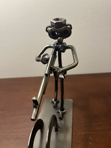 Metal Sculpture Man Hunting with Rifle Nuts and Bolts Business Card Holder - Picture 8 of 15