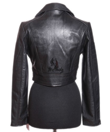 MISSY Ladies Leather Cropped Jacket Biker Short Coat Bolero Black Real Leather - Picture 5 of 9