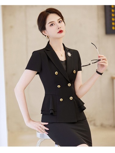Elegant Office Ladies Summer Ruffle Formal Business Work Suits Blazers Jacket - Picture 22 of 22