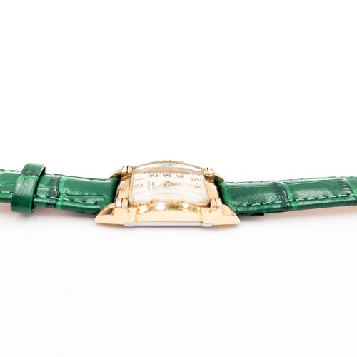 Hamilton Vintage Gold Plated Women's Green Leather Strap Watch Mechanical Mov. - Picture 4 of 9