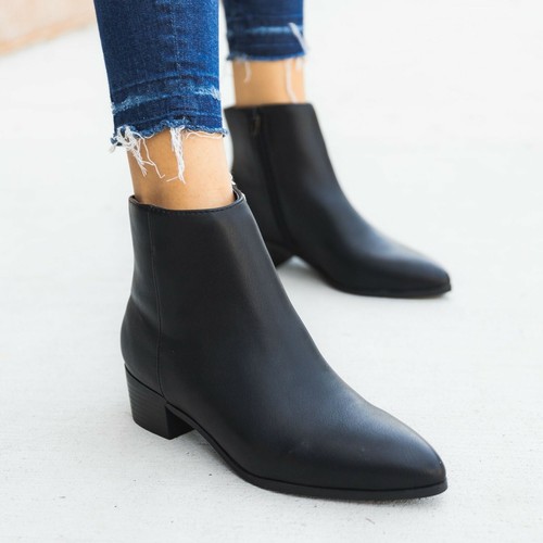 New Women's Pointed Toe Cowboy Western Ankle Booties Boot Med Low Bock Heel Zip - Picture 15 of 16