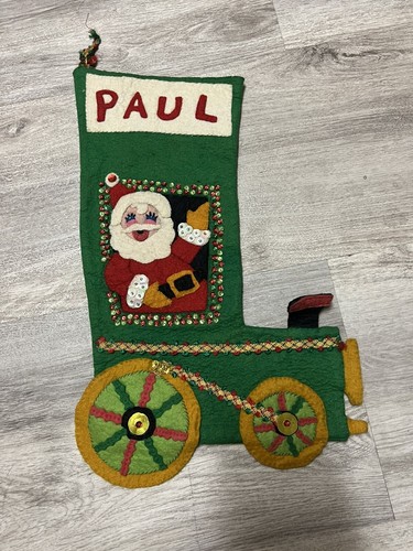 Dos medias vintage hechas a mano de fieltro de Papá Noel y medias vintage de oso de Navidad - Imagen 4 de 12