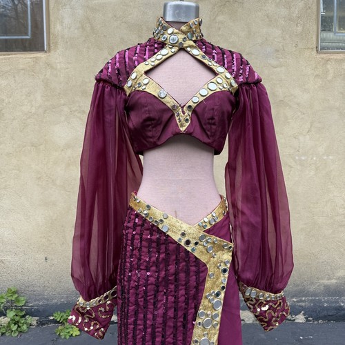 Juego de 2 vestidos vintage de lentejuelas con espejo de escenario burlesco Genie púrpura de los años 70 para corista - Imagen 2 de 16