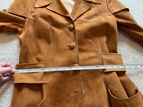 Vintage 70s Brown Suede Leather Trench Boho Coat Madrid Spain Lined Duster - Picture 19 of 22