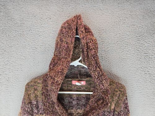 Lux Womens Hooded Knit Sweater Size L Oversized Button Tie Waist 70's Look - Picture 2 of 11