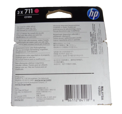 HP 711 MAGENTA 3-pack 29-ml DesignJet Ink Cartridges CZ135A - EXP 12/2020 NEW - Picture 4 of 6