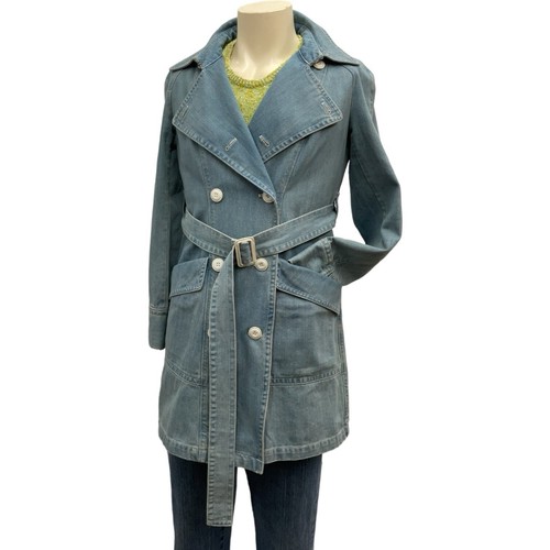 Fossil Womens Denim Belted Trench Coat Double Breasted Size Medium - Picture 2 of 22
