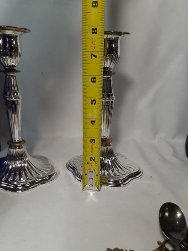 Vtg Touch of Gold Timeless Treasures Silver Gold Plated Candlesticks 8" England, - Picture 8 of 9