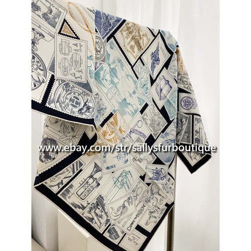 2025 Sallys 18 Momme Twill Silk Wrap Scarf Stamps Print Double Face Shawl 35" - Picture 6 of 62