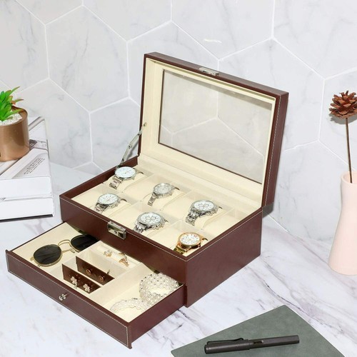 Leather Watch Box Organizer Watch Storage Jewelry Display 12 Slots for Men/Women - Picture 2 of 7