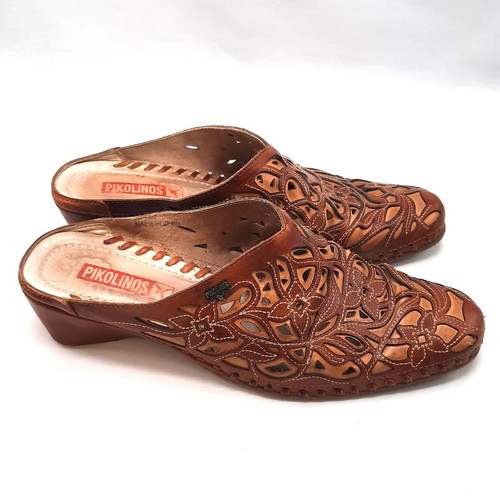 Pikolinos Zeppa Pelle Marrone Muletto Slip On Design Taglio Laser Donna 38 Taglia 7,5 - Foto 6 di 9