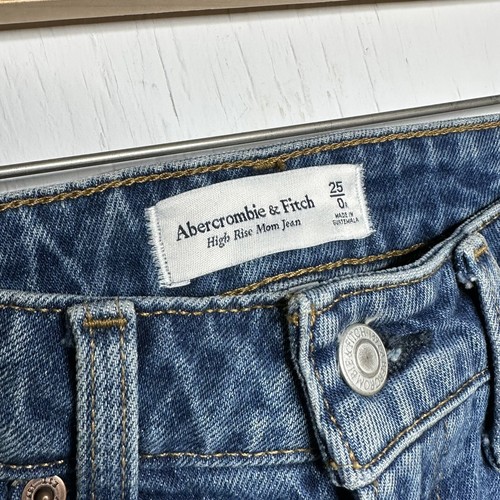 Abercrombie and Fitch High Rise Mom Jean Size 0 Distressed Denim Medium Wash NEW - Picture 4 of 14