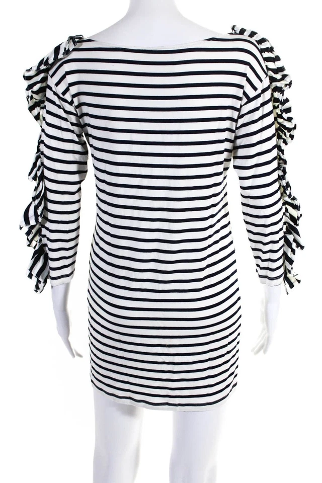Thread Social Womens Long Sleeve Ruffle Trim Striped Dress White Black Size S - Image 3 of 4